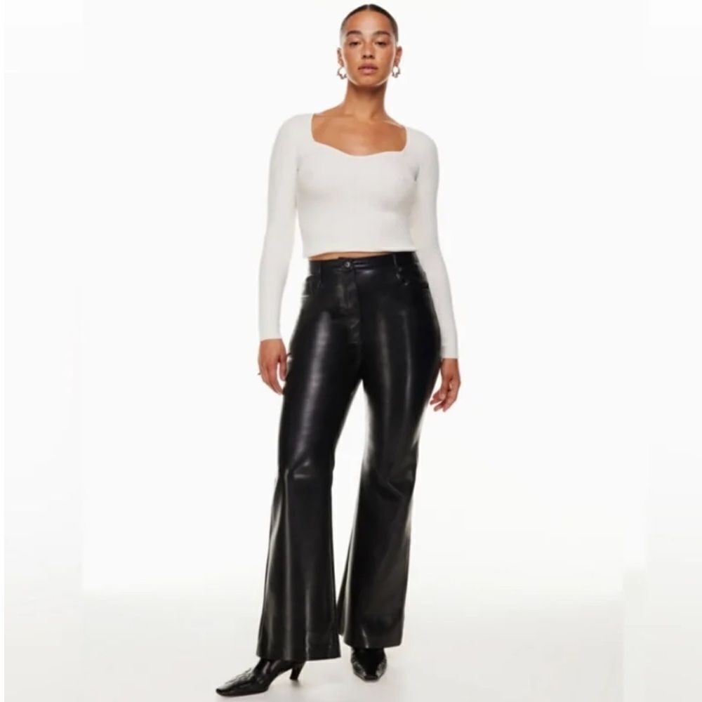 Aritzia Wilfred Melina Flare Pants Vegan Faux Leather High Waist Black Size 2